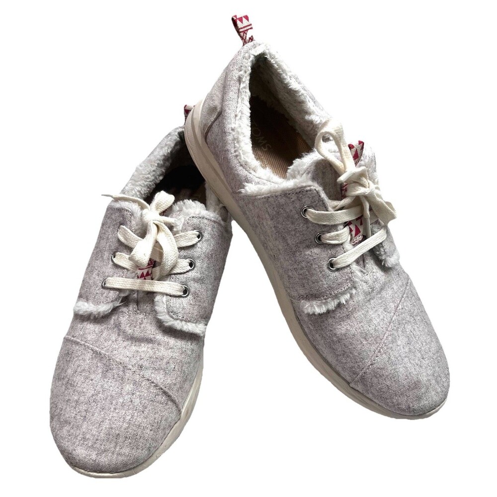 Toms Del Rey Women's Casual Sneakers Shoes Gray US W9 Wool Low Top Fur Trim